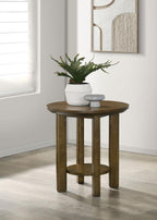 Home & Sleep Outlet - Ottowa 22-Inch Round Wood Side End Table with Shelf Brown