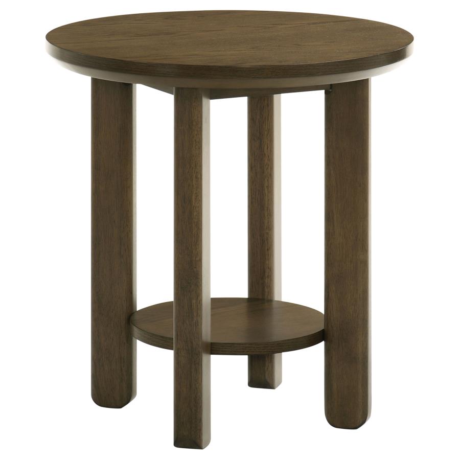 Home & Sleep Outlet - Ottowa 22-Inch Round Wood Side End Table with Shelf Brown