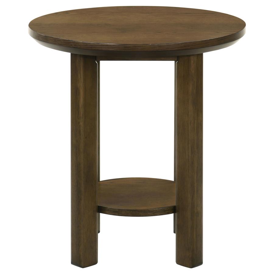 Home & Sleep Outlet - Ottowa 22-Inch Round Wood Side End Table with Shelf Brown