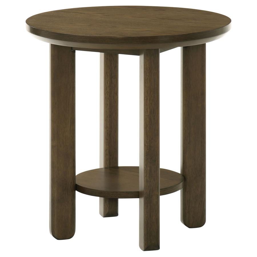 Home & Sleep Outlet - Ottowa 22-Inch Round Wood Side End Table with Shelf Brown