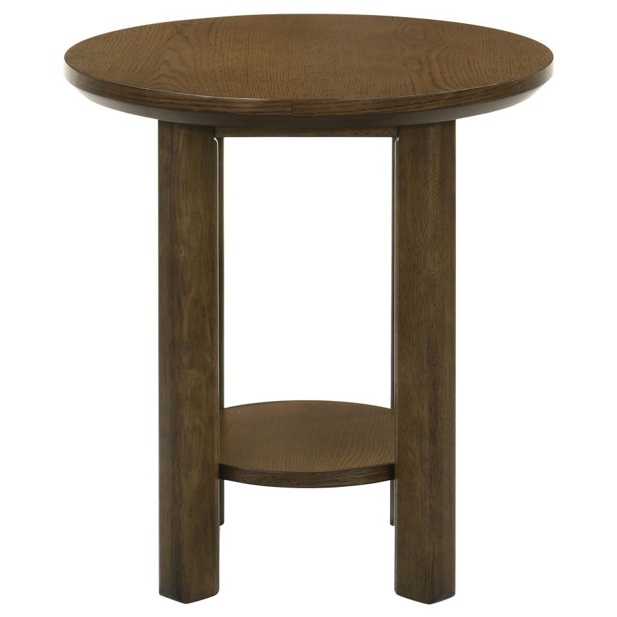Home & Sleep Outlet - Ottowa 22-Inch Round Wood Side End Table with Shelf Brown