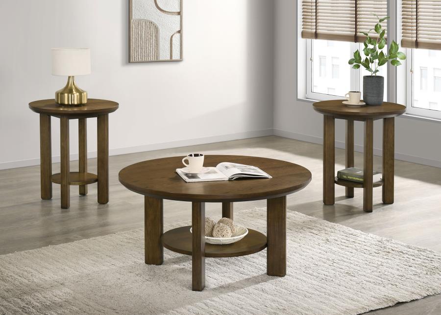 Home & Sleep Outlet - Ottowa 3-piece Round Wood Coffee Table Set Brown