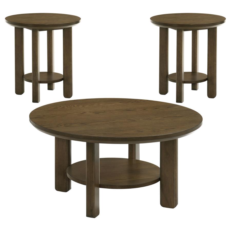 Home & Sleep Outlet - Ottowa 3-piece Round Wood Coffee Table Set Brown
