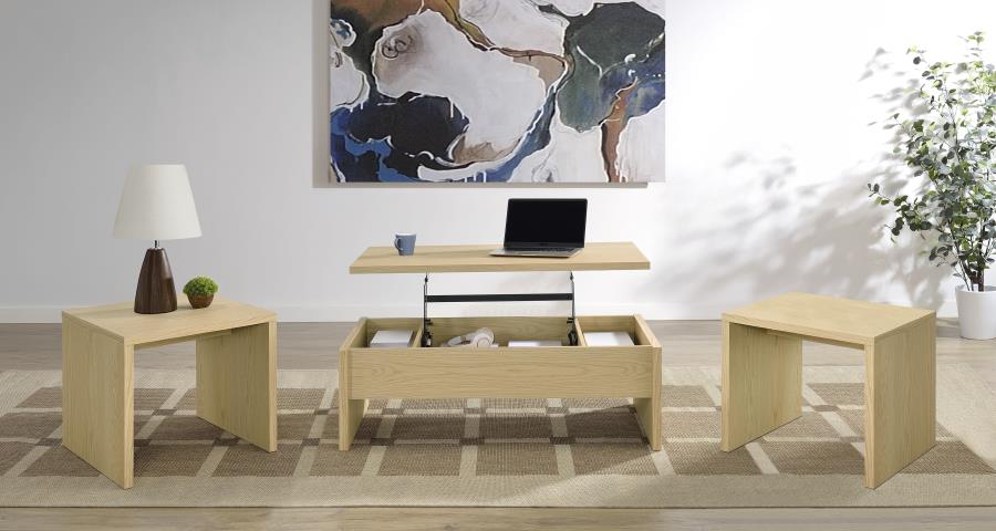 Home & Sleep Outlet - Canoga 3-piece Lift Top Cocktail Coffee Table Set Light Oak