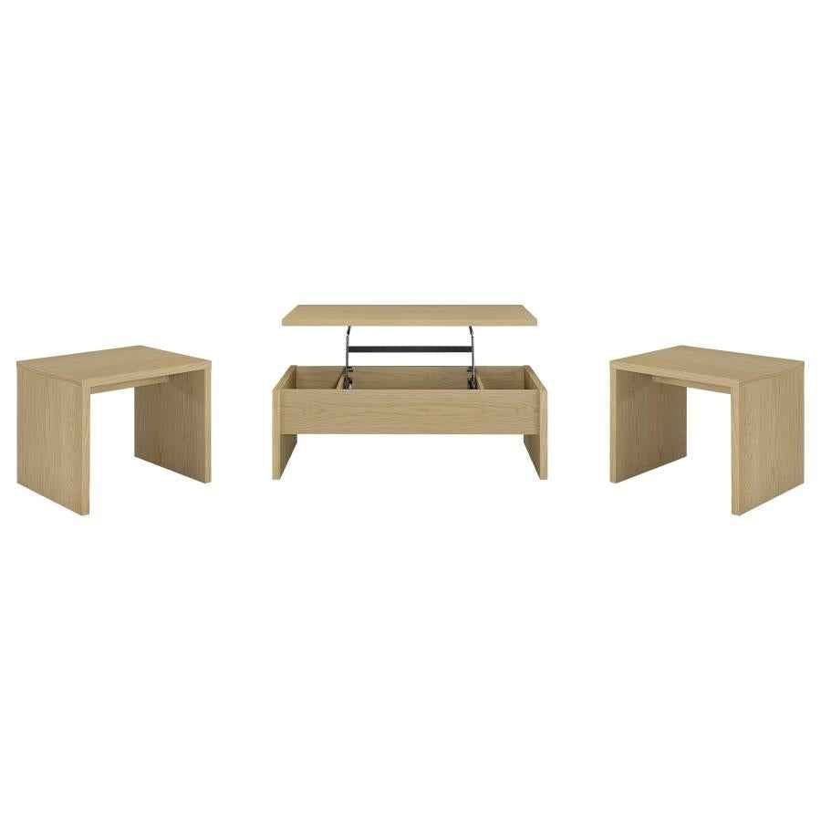 Canoga 3-piece Lift Top Cocktail Coffee Table Set Light Oak