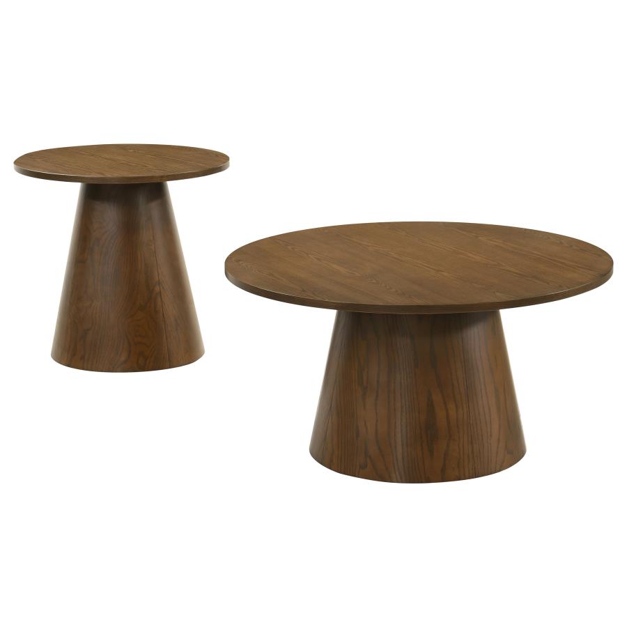Home & Sleep Outlet - Franklin 2-piece Round Pedestal Coffee Table Set Dark Brown