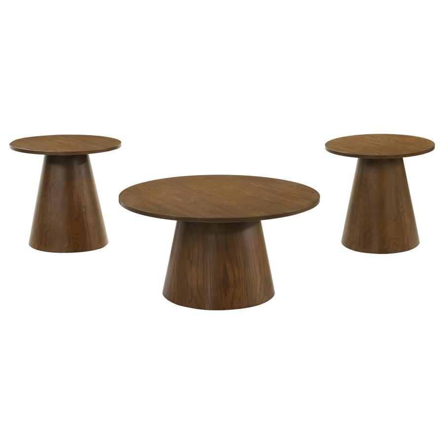 Home & Sleep Outlet - Franklin 3-piece Round Pedestal Coffee Table Set Dark Brown