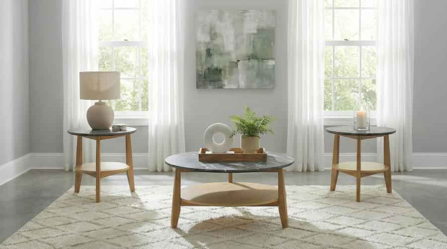 Bradley 3-Piece Round SmartTop Coffee Table Set Grey and Natural