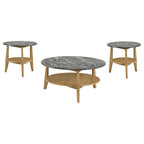 Home & Sleep Outlet - Bradley 3-Piece Round SmartTop Coffee Table Set Grey and Natural