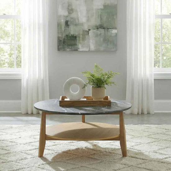 Bradley Round SmartTop Cocktail Coffee Table Grey and Natural