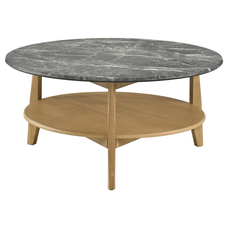 Home & Sleep Outlet - Bradley Round SmartTop Cocktail Coffee Table Grey and Natural