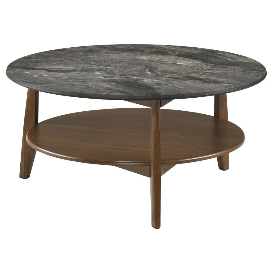 Home & Sleep Outlet - Bradley 2-Piece Round SmartTop Coffee Table Set Smokey Grey and Brown