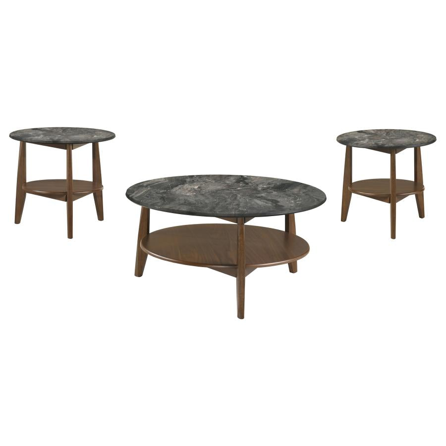 Home & Sleep Outlet - Bradley 3-Piece Round SmartTop Coffee Table Set Smokey Grey and Brown