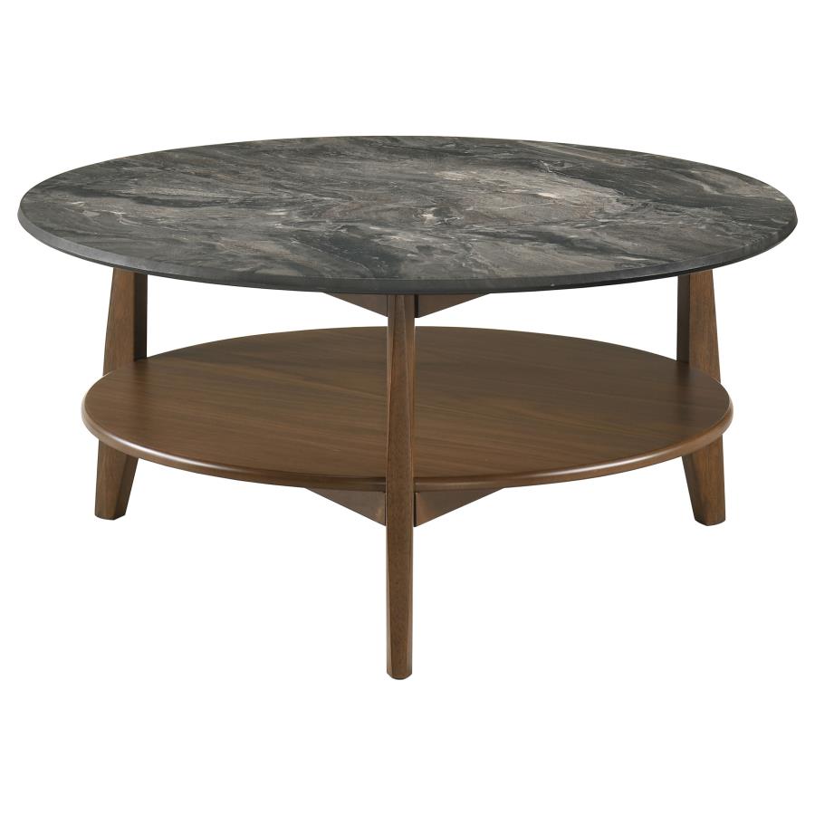 Home & Sleep Outlet - Bradley 3-Piece Round SmartTop Coffee Table Set Smokey Grey and Brown