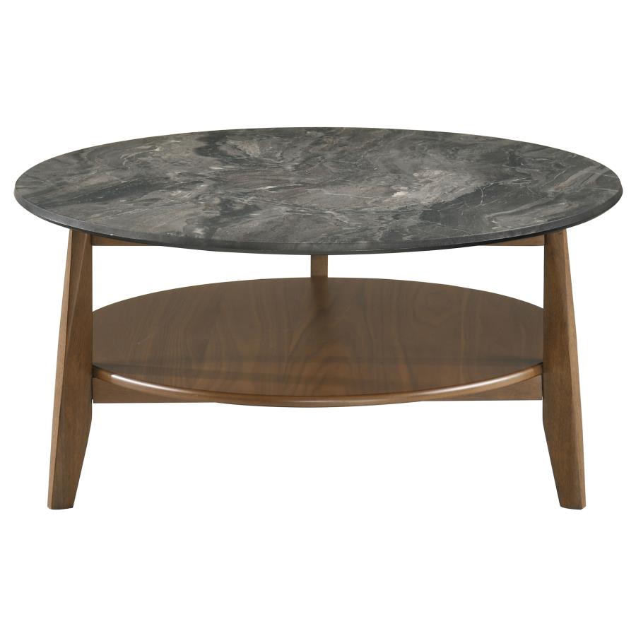 Home & Sleep Outlet - Bradley Round SmartTop Cocktail Coffee Table Smokey Grey and Brown