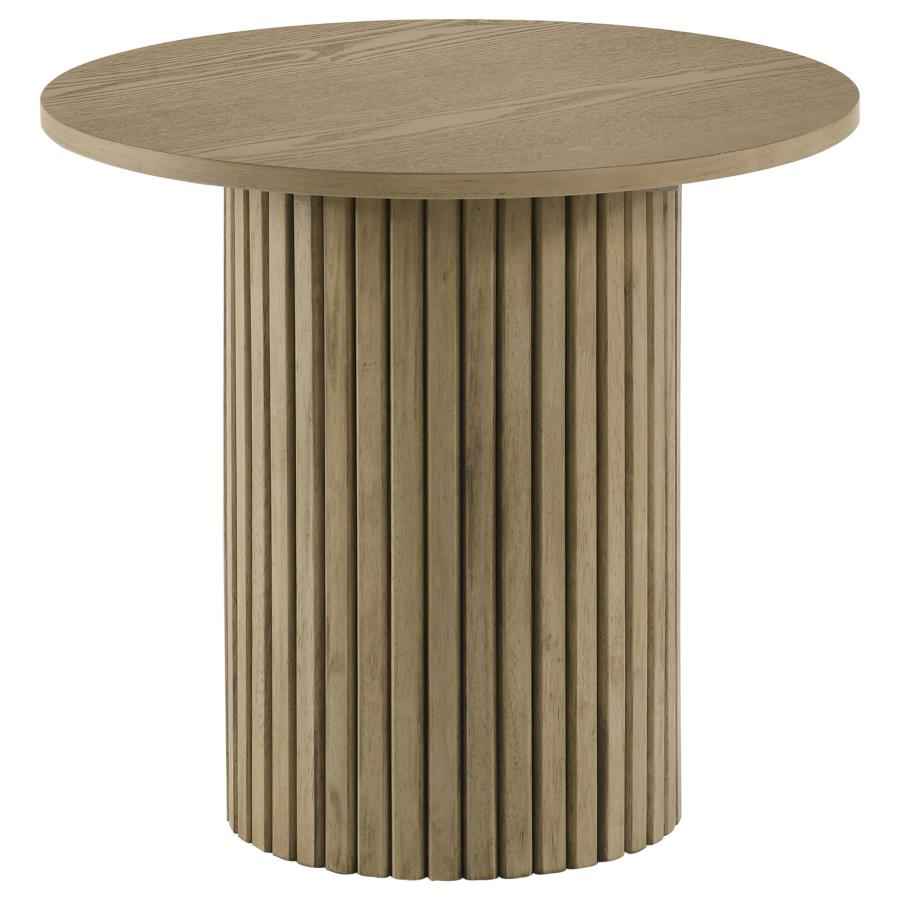Hamlyn 2-piece Round Fluted Coffee and End Table Set Natural Oak