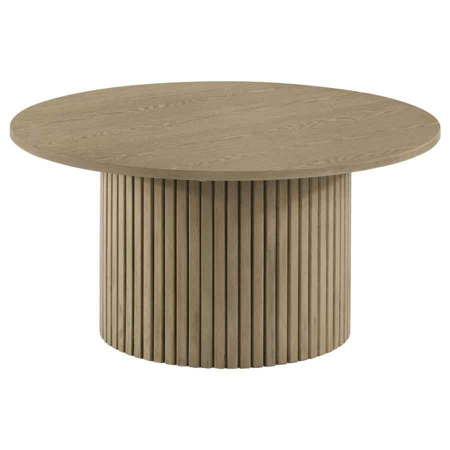 Hamlyn 2-piece Round Fluted Coffee and End Table Set Natural Oak