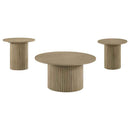 Hamlyn 3-piece Round Fluted Coffee and End Table Set Natural Oak