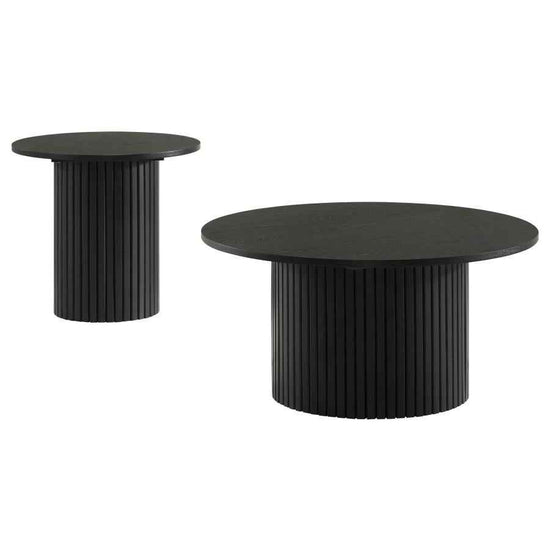 Hamlyn 2-piece Round Fluted Coffee and End Table Set Black