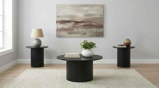 Hamlyn 3-piece Round Fluted Coffee and End Table Set Black