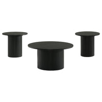 Hamlyn 3-piece Round Fluted Coffee and End Table Set Black
