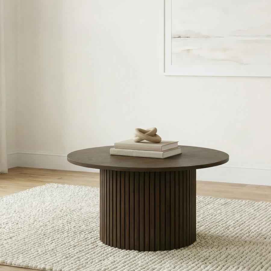 Hamlyn Round Fluted Occasional Cocktail Coffee Table Walnut