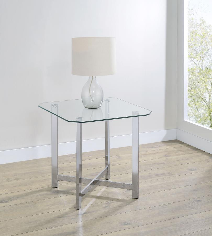 Home & Sleep Outlet - Cronin Square Tempered Glass Top Side End Table Chrome