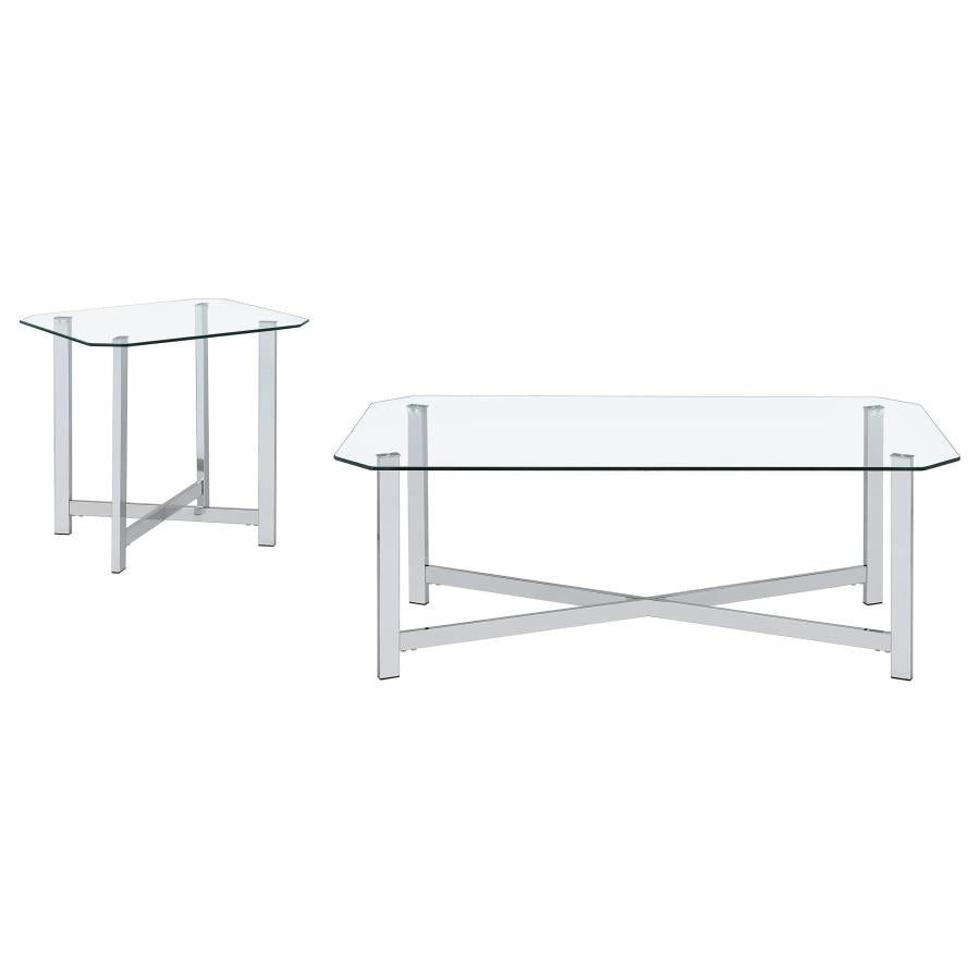 Home & Sleep Outlet - Cronin 2-piece Tempered Glass Top Coffee Table Set Chrome