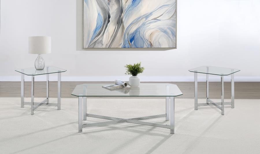 Home & Sleep Outlet - Cronin 3-piece Tempered Glass Top Coffee Table Set Chrome