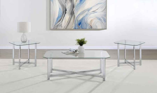 Cronin 3-piece Tempered Glass Top Coffee Table Set Chrome