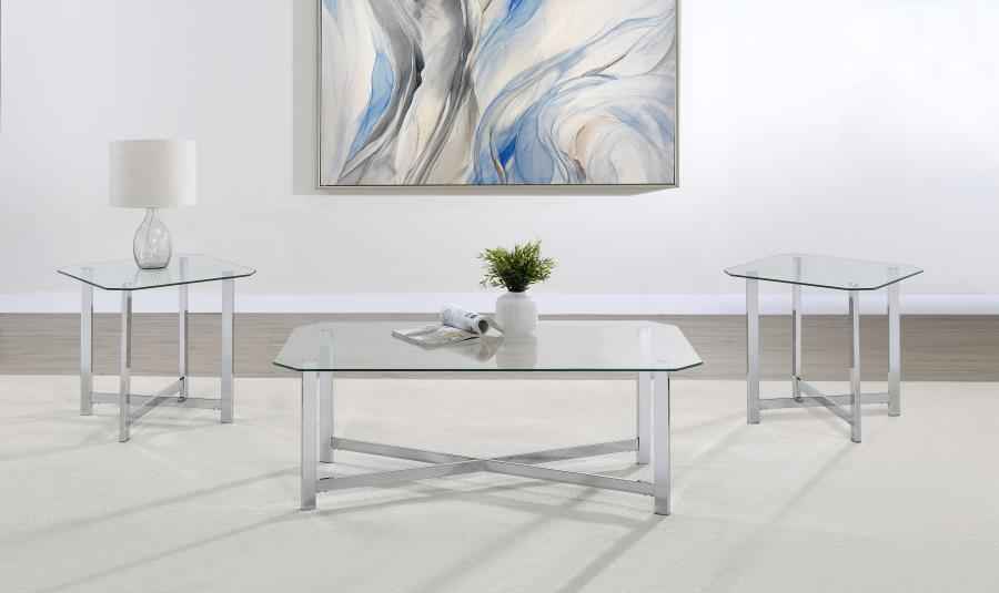Cronin 3-piece Tempered Glass Top Coffee Table Set Chrome