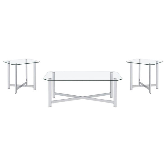 Cronin 3-piece Tempered Glass Top Coffee Table Set Chrome