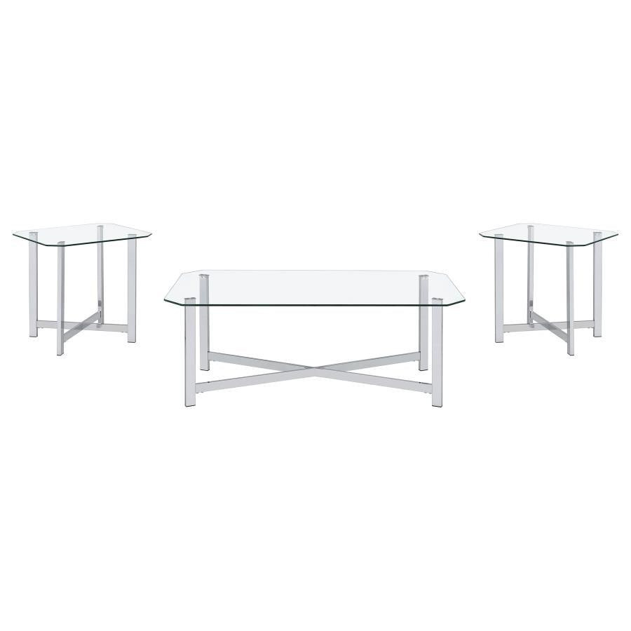Home & Sleep Outlet - Cronin 3-piece Tempered Glass Top Coffee Table Set Chrome