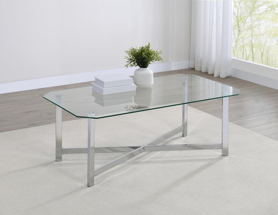Home & Sleep Outlet - Cronin Rectangular Tempered Glass Top Cocktail Coffee Table Chrome