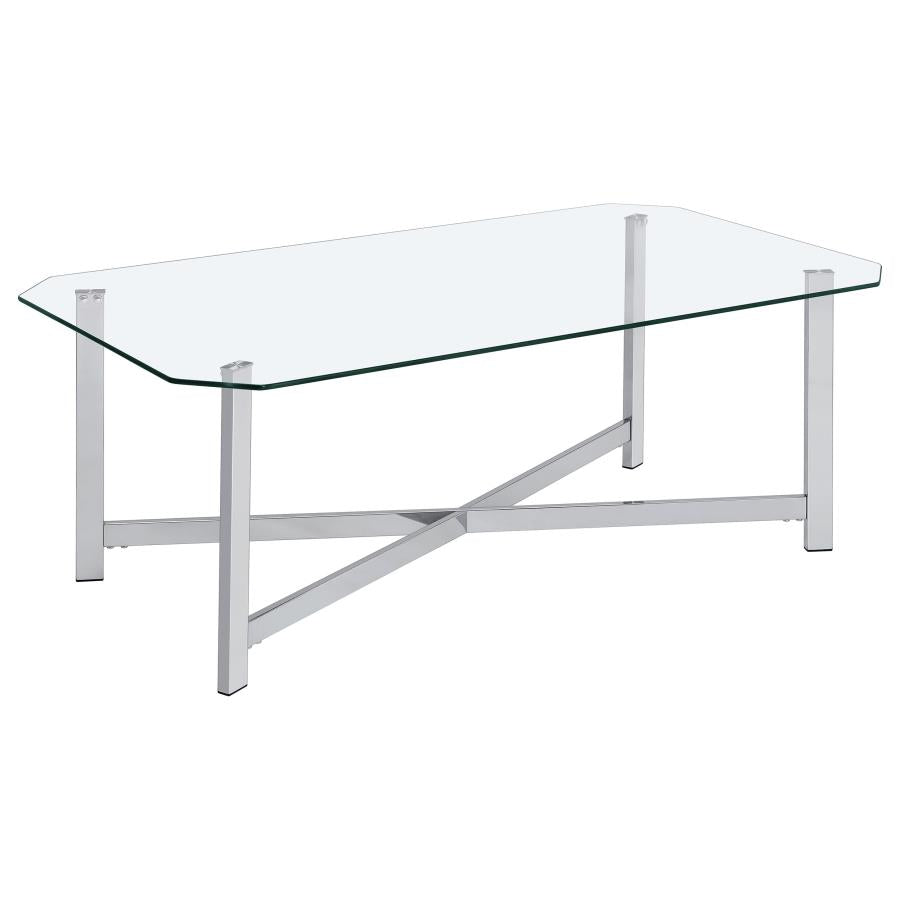 Home & Sleep Outlet - Cronin Rectangular Tempered Glass Top Cocktail Coffee Table Chrome