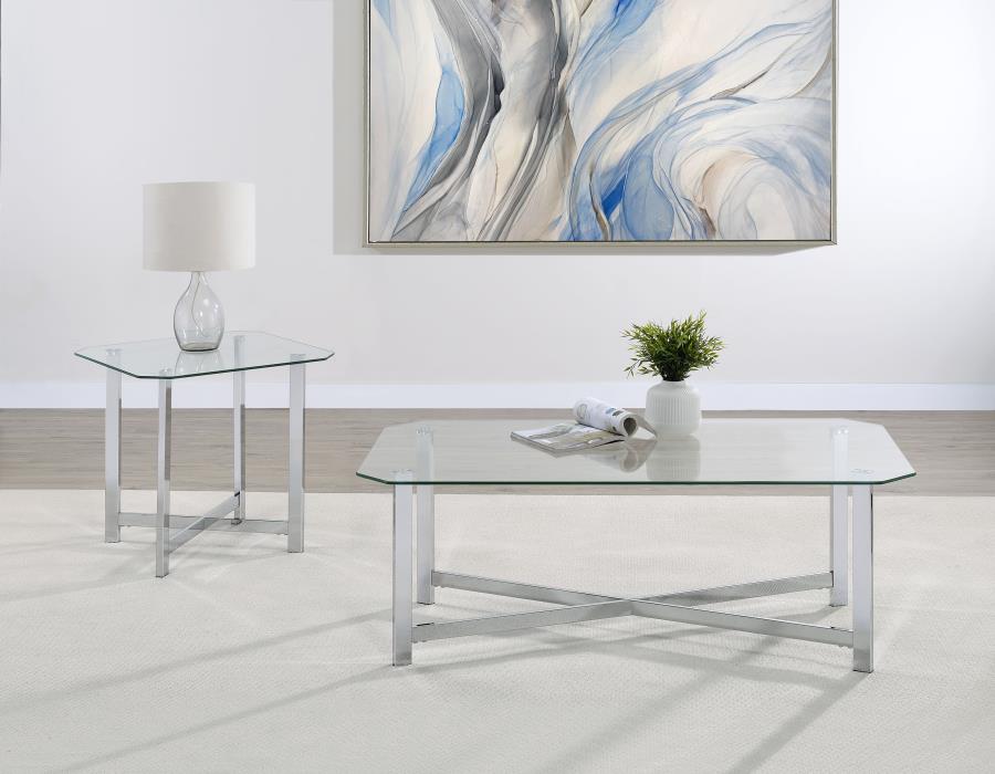 Home & Sleep Outlet - Cronin Rectangular Tempered Glass Top Cocktail Coffee Table Chrome
