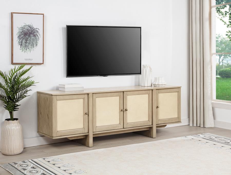 Home & Sleep Outlet - Kailani 79-inch 4-door Cane TV Stand Media Console Beige Oak