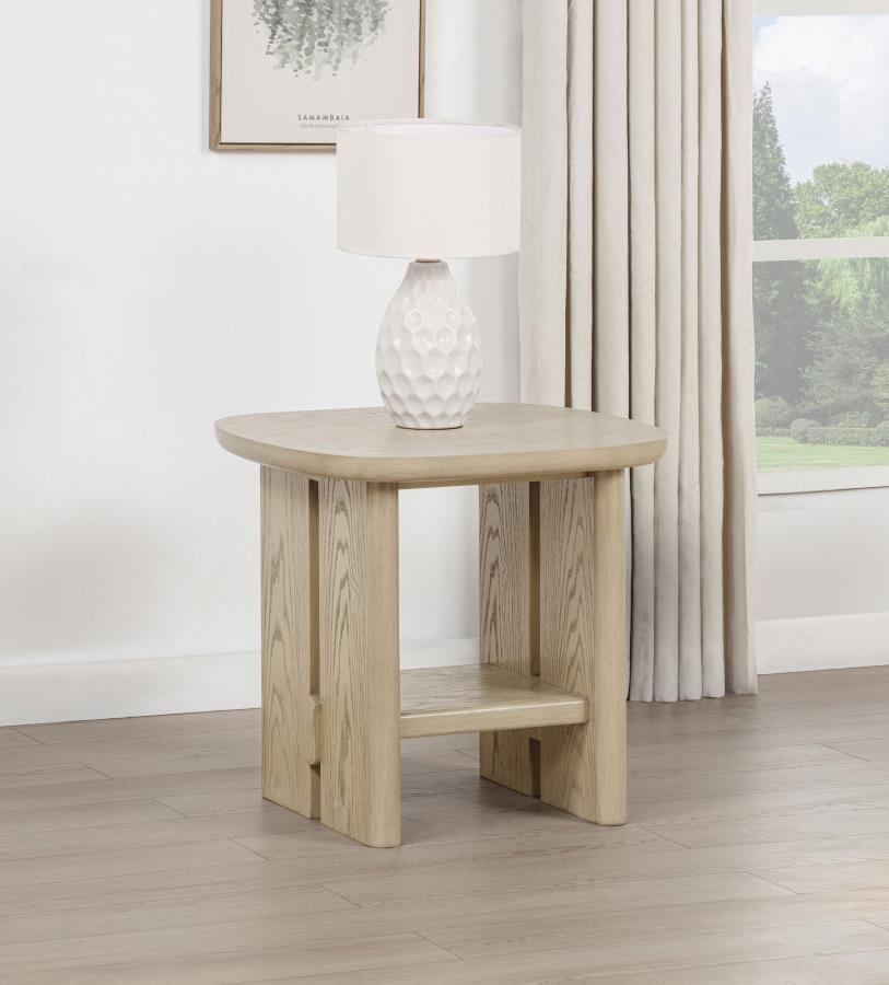 Home & Sleep Outlet - Kailani Coastal Square End Side Table with Shelf Beige Oak