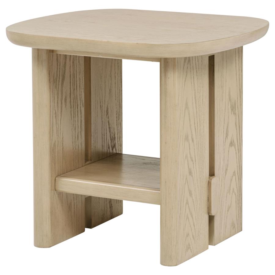 Home & Sleep Outlet - Kailani Coastal Square End Side Table with Shelf Beige Oak