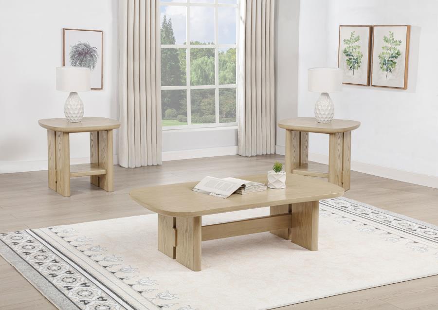Home & Sleep Outlet - Kailani 3-piece Coastal Coffee and End Table Set Beige Oak