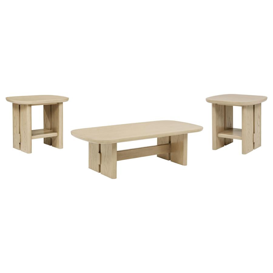 Home & Sleep Outlet - Kailani 3-piece Coastal Coffee and End Table Set Beige Oak
