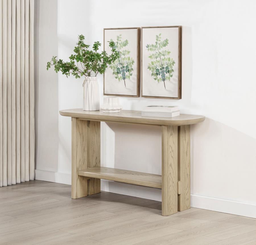 Home & Sleep Outlet - Kailani Coastal Sofa Console Table with Shelf Beige Oak
