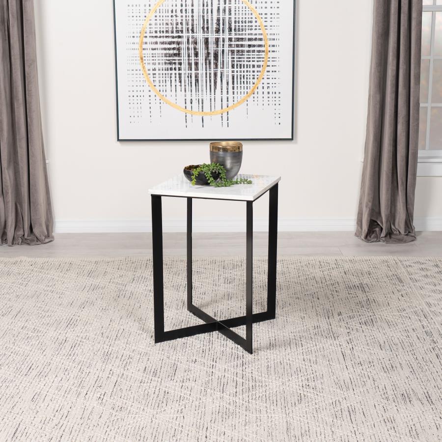 Home & Sleep Outlet - Tobin Square Marble Top End Table White and Black