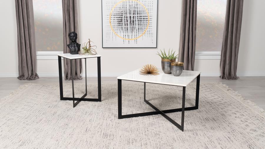 Home & Sleep Outlet - Tobin Square Marble Top End Table White and Black