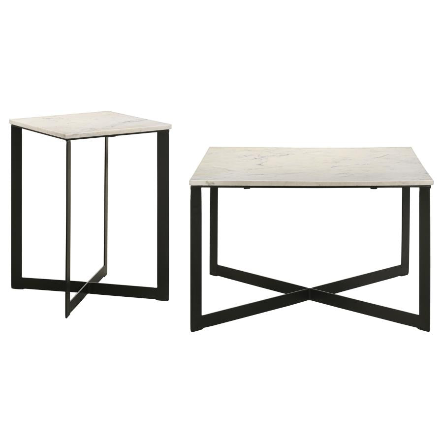 Home & Sleep Outlet - Tobin 2-piece Marble Top Coffee and End Table Set White
