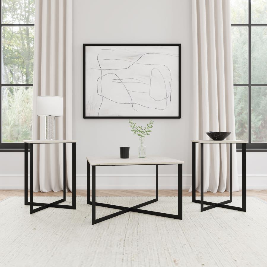 Home & Sleep Outlet - Tobin 3-piece Marble Top Coffee and End Table Set White