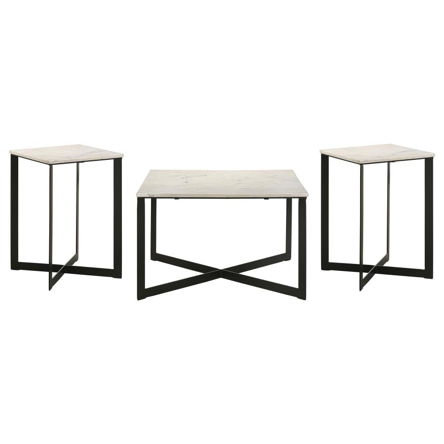 Home & Sleep Outlet - Tobin 3-piece Marble Top Coffee and End Table Set White