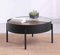 Ozella Round Coffee Table with Hidden Storage Sandy Black