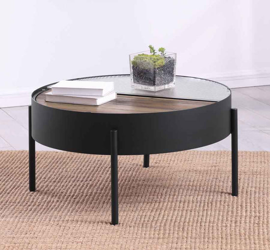 Ozella Round Coffee Table with Hidden Storage Sandy Black