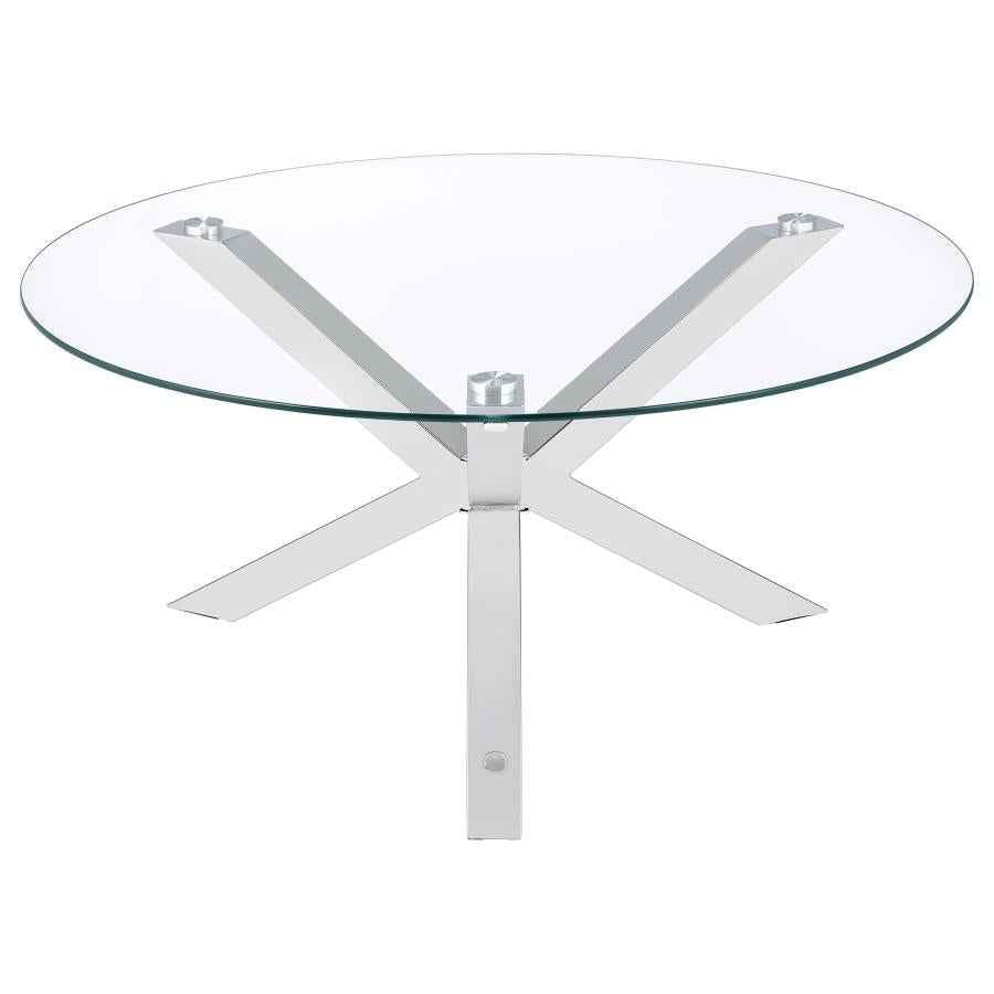 Kenzie Round Tempered Glass Top Cocktail Coffee Table Chrome